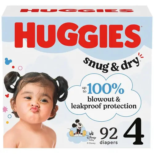 Huggies Size 4 Diapers, Snug & Dry Baby Diapers, Size 4 (22-37 lbs), 92 Count, Packaging May Vary