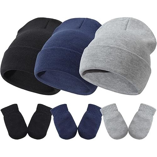 DRESHOW BQUBO 3 Pack Baby Beanies Toddler Kids Winter Hats Soft Knit Hat for Baby Boys Girls Warm Cap Beanies