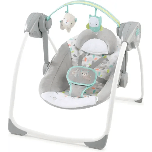 Ingenuity Comfort 2 Go Compact Portable 6-Speed Cushioned Baby Swing with Music, Folds Easy, 0-9 Months 6-20 lbs (Fanciful Forest)
