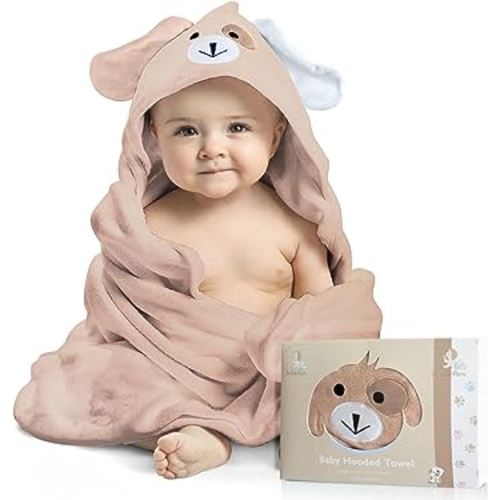 Premium Baby Hooded Towel Viscose Made of Bamboo, Super Absorbent, for Girl and Boy. Ultra Soft, X-Large, 35 x 35 inches(Brown).