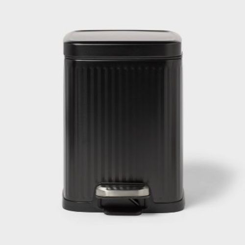 4L Ribbed Step Trash Can Stainless Steel Black - Brightroom™