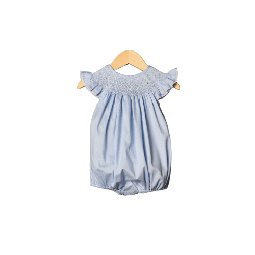 Smocked Heirloom Blue Pique Pearl Bubble