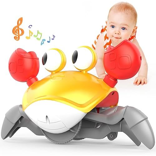 Yeaye Crawling Crab Baby Toys Infant - Tummy Time Toy Gifts for 3 4 5 6 7 8 9 10 11 12 Boy Girl with Learning Crawl System Music for 0-6 6-12 12-18 36 Months Walking Toddler Birthday Gift(Orange)