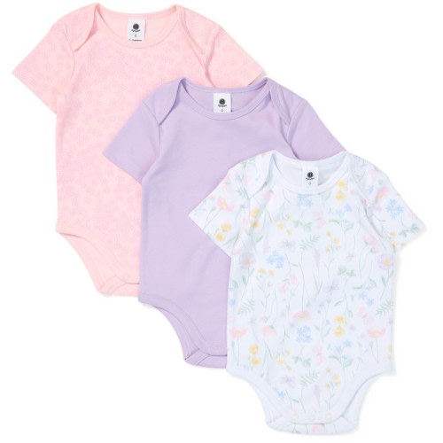 Dymples Baby Organic Cotton Short Sleeve Bodysuit 3 Pack - Pink &amp; Purple - Size 0000