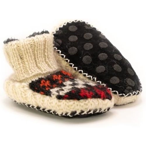 Tibetan Socks Hand Knit Wool Baby Slippers Lined in Fleece With Non Slip Soles For Boys and Girls 0-36 months