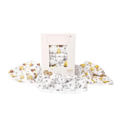 Sugar Lily's-Classic Pooh Muslin Cotton Burp Cloth Set. 1 of Each- Full Color-Classic Pooh Design, Full Color-Classic Pooh w/Soccer Ball Motifs, Black & White Classic Pooh Design w/Soccer Ball Motif.