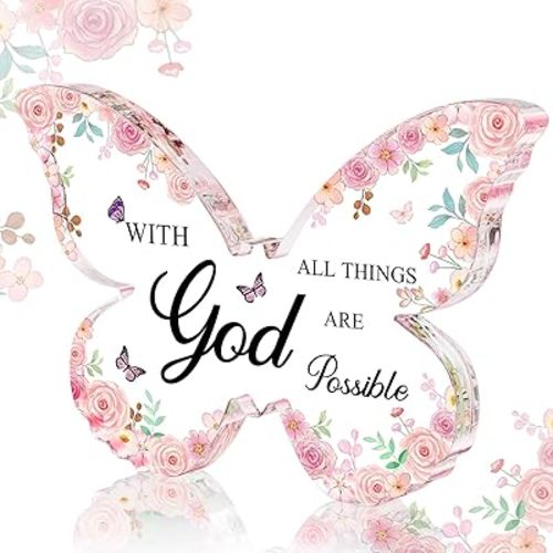 Office Desk Decor for Women Pink Desk Accessories Decoration Pink Butterfly Gifts for Women Birthday Inspirational Religious Gift for Office Room Decor