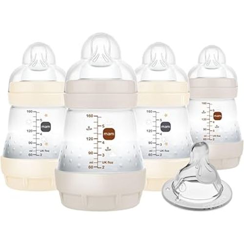 MAM 5oz Easy Start Anti-Colic Baby Bottles, Slow Flow with Bonus Medium Flow Nipple, Reduces Colic, Gas, & Reflux, Easy-to-Clean, BPA-Free, Baby Bottles for Newborns, 0-3 Months