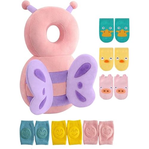 JunNeng Toddler Baby Head Protector Pad for Toddler Walker with Knee Pads&Anti-Slip Socks,Butterfly