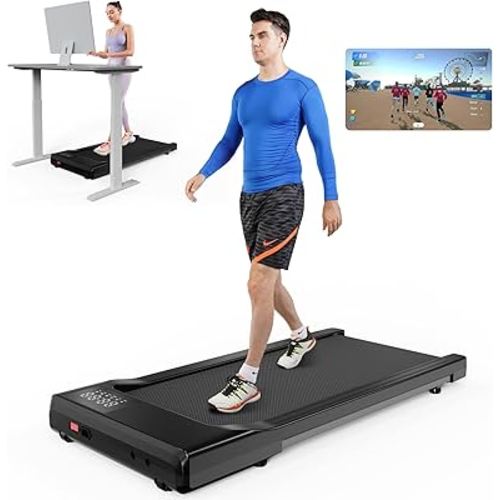 DeerRun 2025 Upgrade Walking Pad - Raceable Smart Under Desk Treadmill with Rewards Program, Quick Setup, 2.5HP, APP/Remote Control, LED Display, 300 lbs Capacity