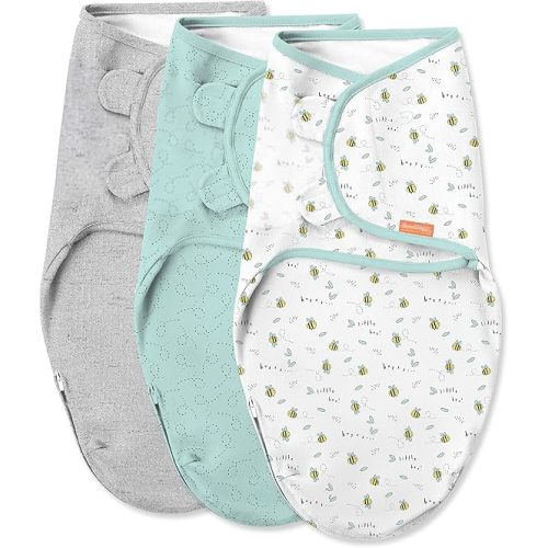 SwaddleMe by Ingenuity Original Swaddle with Easy-Change, 100% Cotton, Improves Sleep & Calms Startle Reflex, 0-3 Months, 3-Pack - Little Bees