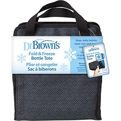 Dr. Brown's Fold & Freeze Bottle Tote, Breastfeeding Essential Cooler Bag, 6 Baby Bottles Milk Storage - Black