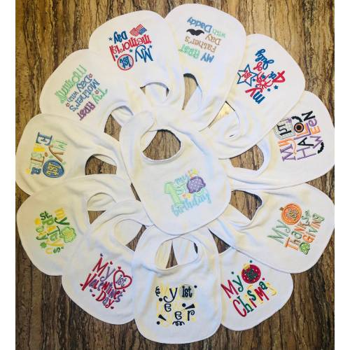 First Holiday Baby Bibs, Embroidered, Custom Embroidery, Personalized