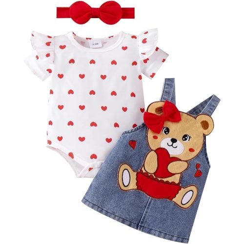 Baby Girl Clothes Romper Denim Suspender Skirt Headband 3PCS 0-18M