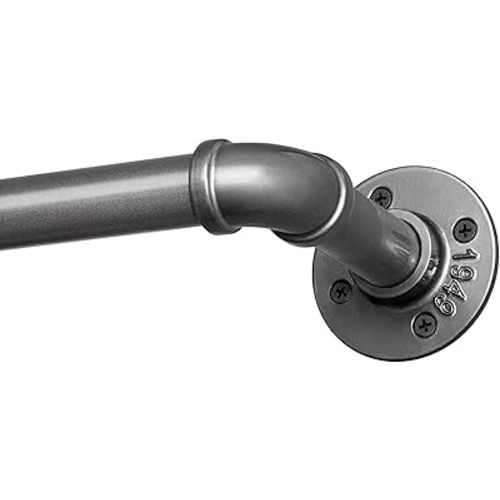 1 Inch Curtain Rods for Windows 48 to 84, Outdoor Industrial Adjustable Blackout Curtain Rod, Indoor Heavy Duty Wrap Around Drapery Pole, Grey, 48-86"