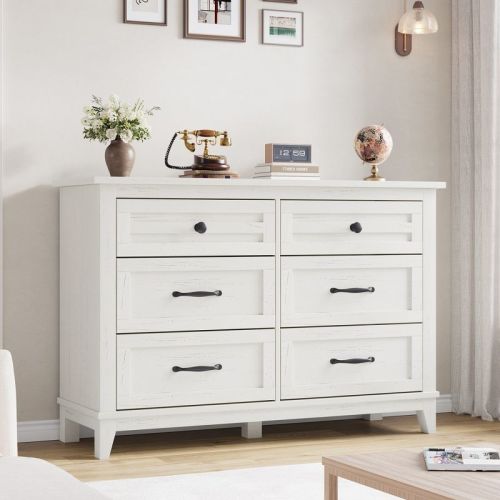 6 Dresser for Bedroom, 47" Wide Dresser, Wide Drawer Dresser with Storage Freestanding, Wooden Closet Dresser Storage Chest for Bedroom, Walnut
