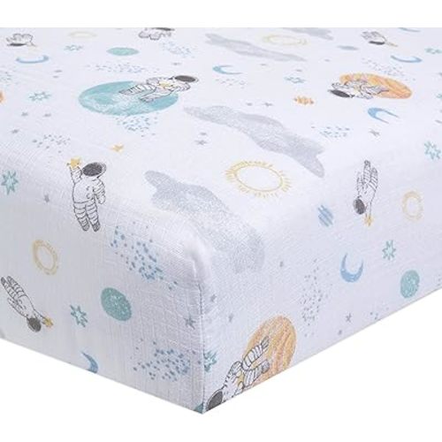 aden + anais Essentials Classic Crib Sheet, 100% Cotton Muslin, Super Soft & Breathable, Tailored Snug Fit, Space Explorers-Explorers