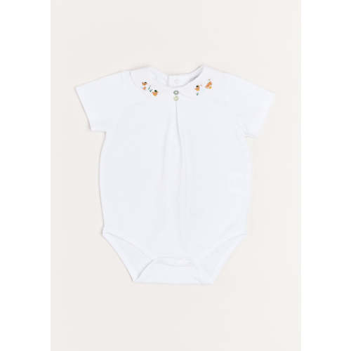 Peter Pan Collar Duck Embroidery Short Sleeve Bodysuit in White (3mths-2yrs)