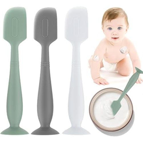 3Pack Baby Diaper Cream Spatula,Soft Silicone Diaper Cream Applicator,Butt Paste Spatula Diaper Cream Brush for Newborn Baby, Large Size(Green/Gray/White)