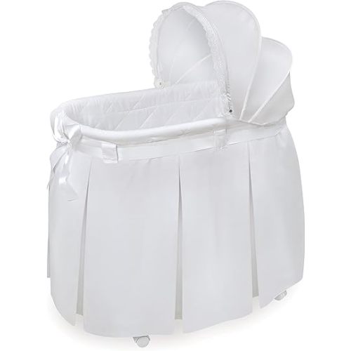 Badger Basket Wishes Rocking Baby Bassinet Heirloom Quality Bedside Sleeper with Bedding, Pad, and Storage Basket - White
