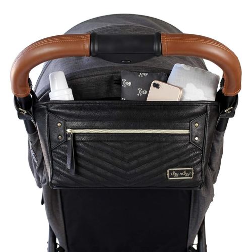 Itzy Ritzy Adjustable Stroller Caddy/Organizer - Stroller Organizer Bag Featuring Front Zippered Pocket, 2 Built-In Interior Pockets & Adjustable Straps to Fit Nearly Any Stroller (Black + Gold)