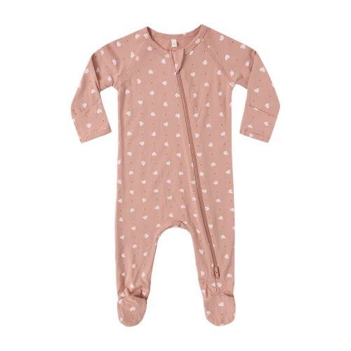 Pink Heart Print Zip Footie