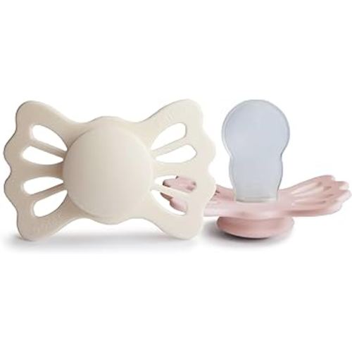 FRIGG Lucky Symmetrical SilkySoft Silicone Baby Pacifier | Made in Denmark | BPA-Free (Cream/Blush, 6-18 Months)