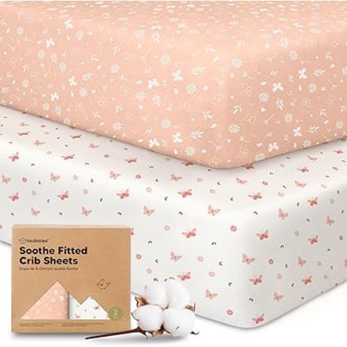 KeaBabies 2-Pack Organic Crib Sheets for Boys, Girls - Fitted Crib Mattress Sheet Neutral, Breathable Jersey Cotton Cover for Baby Bed, Toddler Mattress, Soft & Cute Prints (Butterflies)