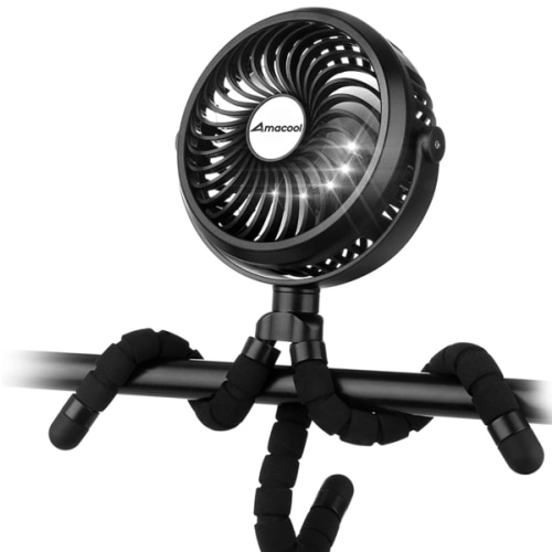 AMACOOL Battery Operated Stroller Fan Flexible Tripod Clip On Fan with 3 Speeds and Rotatable Handheld Personal Fan for Car Seat Crib Bike Treadmill (Black) : Baby