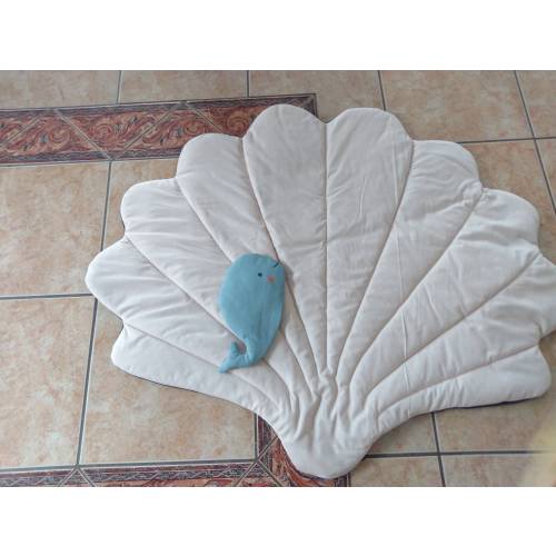 Seashell soft cotton linen padded rug, baby seashell play mat, yoga seashell mat, baby shower gift sea theme, wall decoration seashell