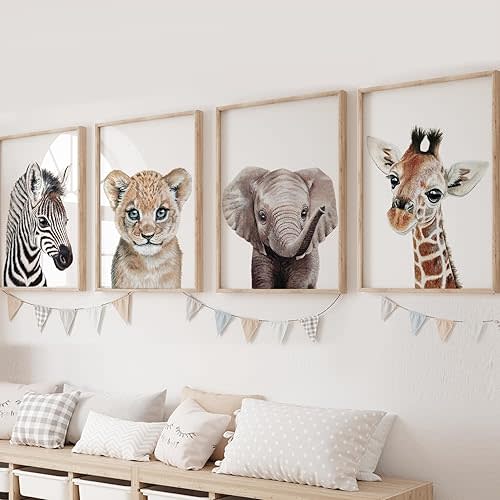 Safari Nursery Wall Art, Wall Art Set of 4, 8"X10" Jungle Nursery Decor