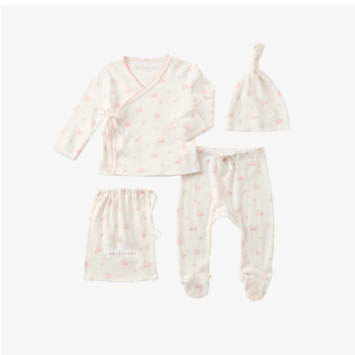 Pink Swan Print Organic Cotton Pointelle Layette 3 Pc Gift Set – Elegant Baby