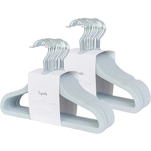 3 Sprouts Velvet Baby Hangers - Non-Slip, Durable Infant Toddler Kids Hangers - Baby Clothes Hangers for Closet, Kids Coat Hangers - Pack of 30 - Blue