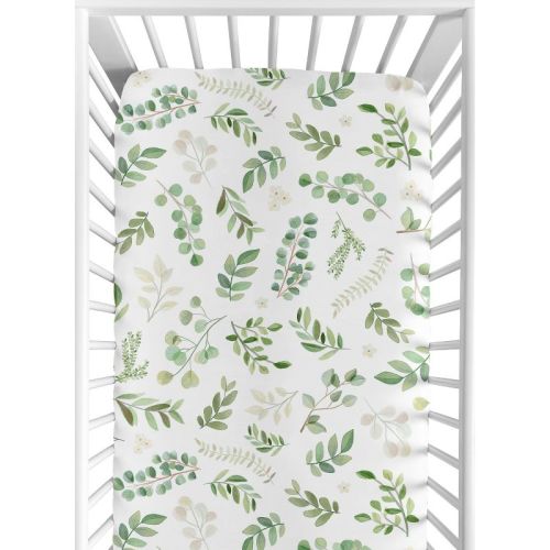 Sweet Jojo Designs Girl Baby Fitted Crib Sheet Botanical Floral Leaf Green And White