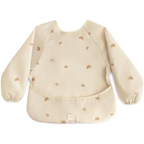 mushie Long Sleeve Baby Bib | Water Resistant Adjustable Fit for Ages 6-24 Months