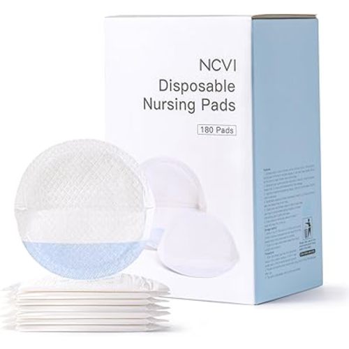 NCVI Nursing Pads Disposable Ultra-Thin, Super Absorbent Breast Pads for Leaking Milk, Soft and Stay Dry Breastfeeding Pads Portable, Breathable Nipple Pads Individually Wrapped, 180 Count