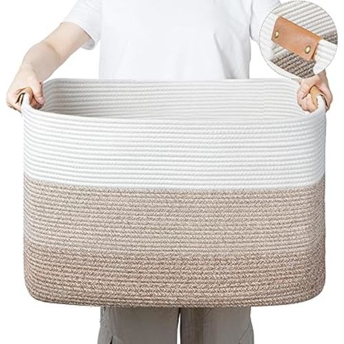 danpinera Rectangle Blanket Storage Basket, Large Blanket Basket Living Room, Nursery Nin for Toys, 50 L Large Woven Storage for Toy Organizing & Laundry, 18.11’’*14.17’’*11.81’’, Gradient Brown