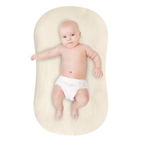 Pea Pod Baby Lounger Cover Muslin Cotton Slipcover Compatible with Snuggle Me Lounger - Soft Breathable Infant Lounger Covers Only for Newborn Baby Nest Lounger Sheets for Cozy Nap 0-12 Months,Apricot