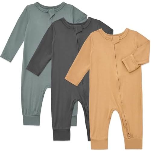 Aablexema Baby Footless Pajamas Rayon 3pcs Unisex Infant Zipper Romper with Mitten Cuffs Sleep Play PJs