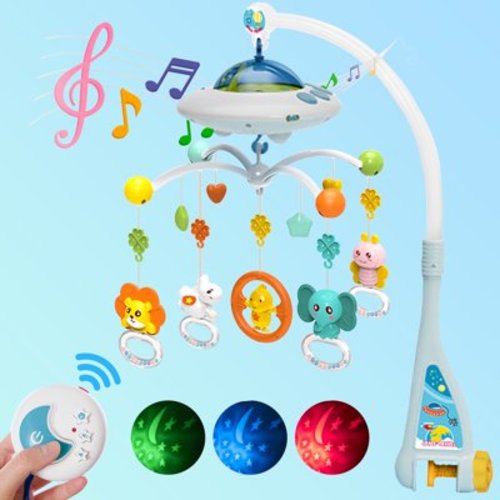 FVLOENG Crib Mobile with Music and Lights Nursery Mobile Holder for Crib ,Baby Crib Carousel, Snap on musical Crib Toys for Boys Girls