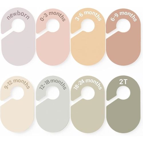 Baby Size Clothes Dividers for Closet: Nursery Age Hanger Organizer by Months for Boho Room Decor - Set of 8 Toddler Clothing Separators from Newborn to 2T Infant