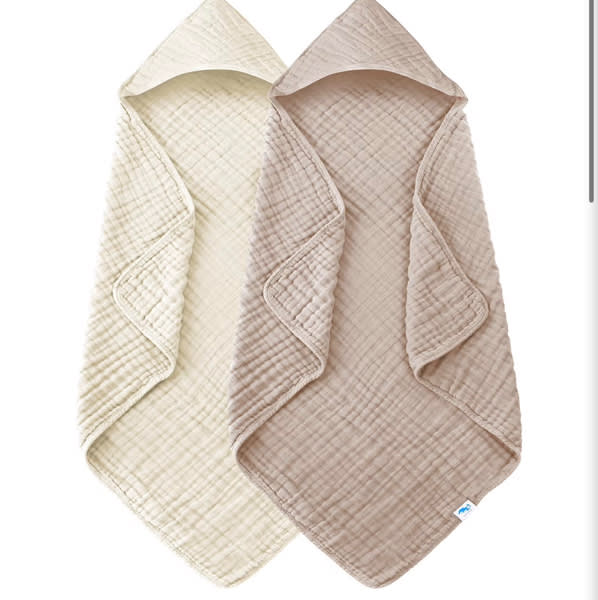 Amazon.com: SWEET DOLPHIN Muslin Hooded Baby Bath Towels - 2 Pack 100% Cotton Towel for Babies, Infants, Toddlers - 32x32Inch - Highly Absorbent and Newborn Essential, Light Bean Paste : Baby
