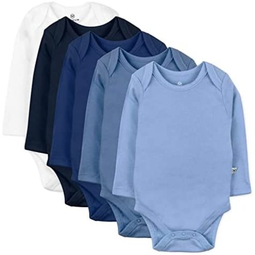 HonestBaby Baby Boys' 5-pack Long Sleeve Bodysuits One-piece 100% Organic Cotton for Infant Baby Boys', Unisex (6-9M)