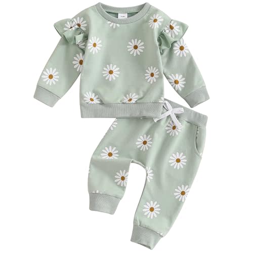 Mubineo Toddler Baby Girl Clothes Cute Flower Sweatshirt Outfits Fall Winter Long Sleeve Tops Pant Outfit Sweatsuit Set