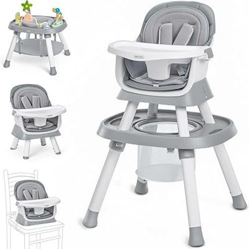 Baby High Chair, 14 in 1 Convertible Highchair for Babies & Toddlers, Booster Seats with Tray, High Chairs with Baby Activity Center (Grey)