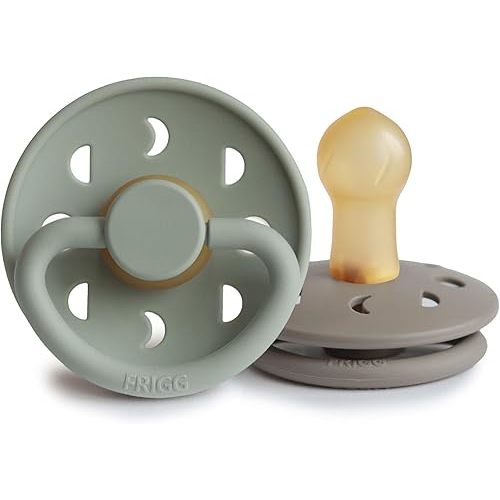 FRIGG Moon Natural Rubber Baby Pacifier | Made in Denmark | BPA-Free (Sage/Portobello, 0-6 Months) 2-Pack