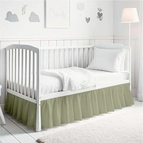 Sage Ruffled Crib Bed Skirt, 100% Cotton, Nursery Crib Toddler Dust Ruffle Bedding Skirts for Baby, Crib Bed Skirt for Standard Crib, 14" Drop Dust Ruffle with Split Corner, 28"X52"