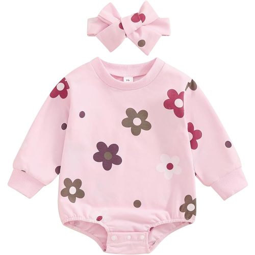 Newborn Baby Girl Clothes Newborn Floral Bubble Romper Long Sleeve Bodysuit Headband Infant Fall Winter Outfit Set