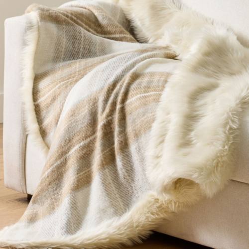 Stewart Plaid Faux Fur Back Throw