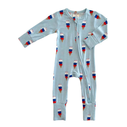 2-Way Convertible Zip Romper, Blue Ice Cream